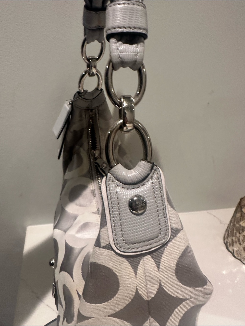 Coach Kristin Optic Light Grey Signature Hobo Bag with Removable Strap & 2 tags - Picture 6 of 15